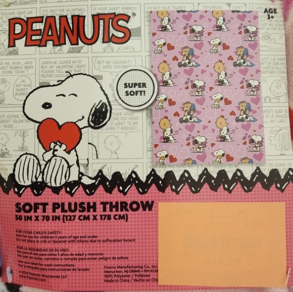 NWT PEANUTS SNOOPY VALENTINES DAY BLANKET 🩷❤️🩷❤️ - Picture 1 of 6